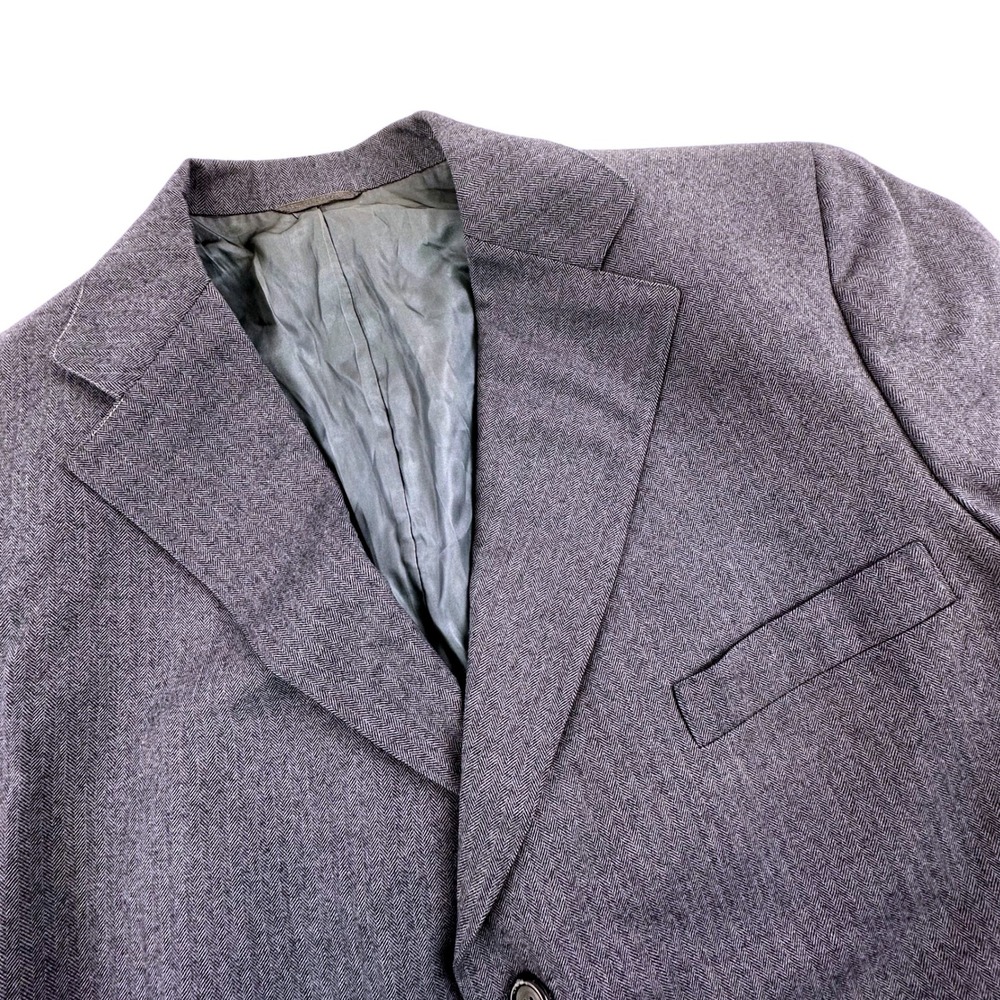 Griffon Clothes Mens 46L Blazer Jacket Gray Herringbone Virgin Wool Suit Coat